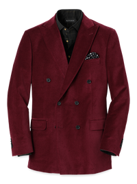Velvet Double Breasted Peak Lapel Sport Coat - Wine