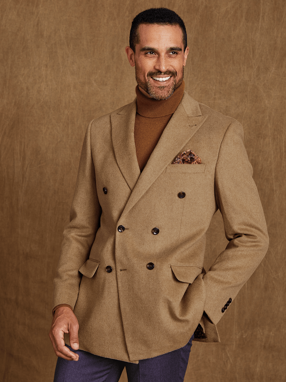 Camel Hair Double Breasted Peak Lapel Sport Coat Camel Paul Fredrick