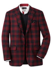 Wool Plaid Single Breasted Notch Lapel Sport Coat - Black/red