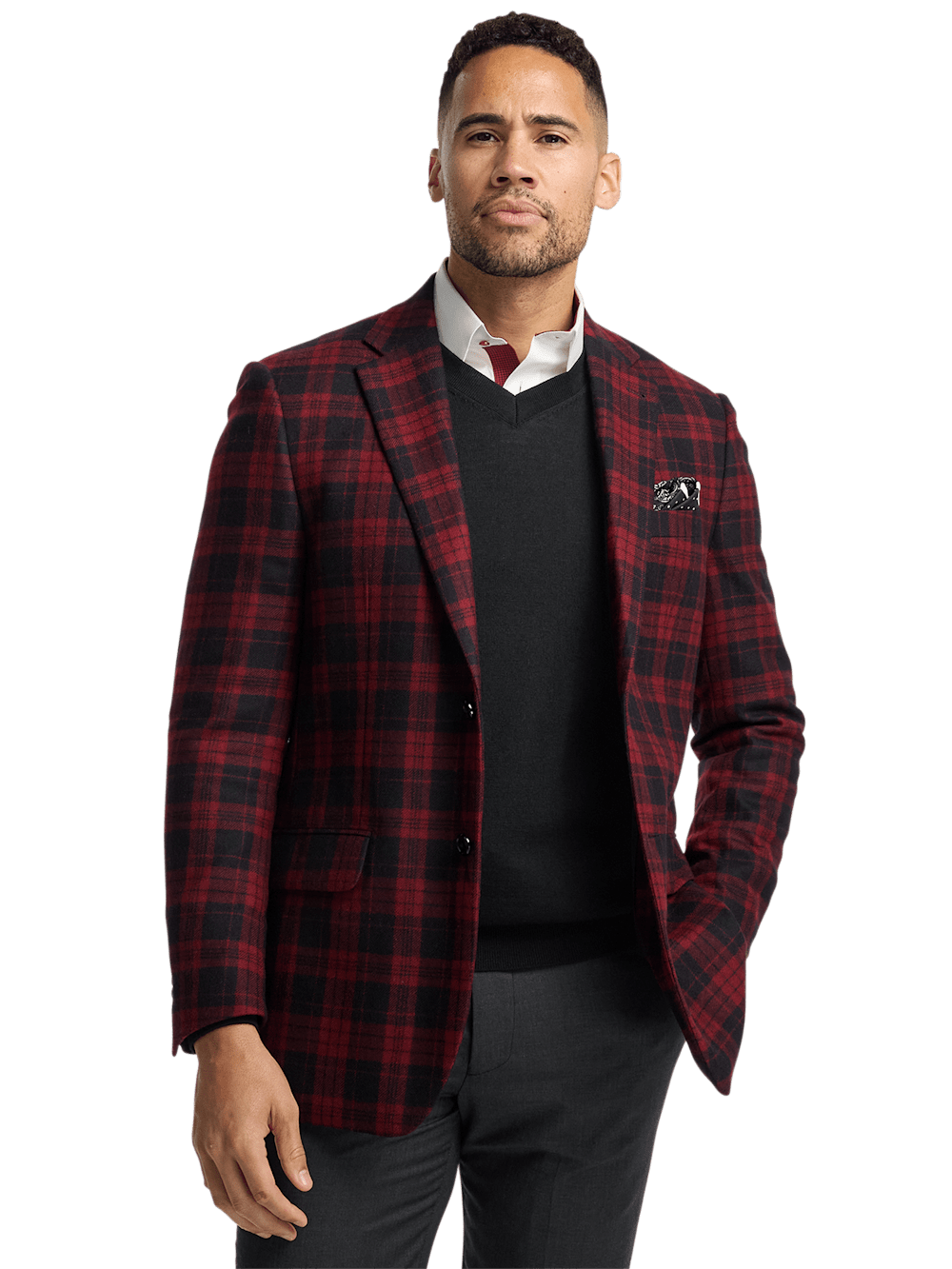 Red black plaid coat discount