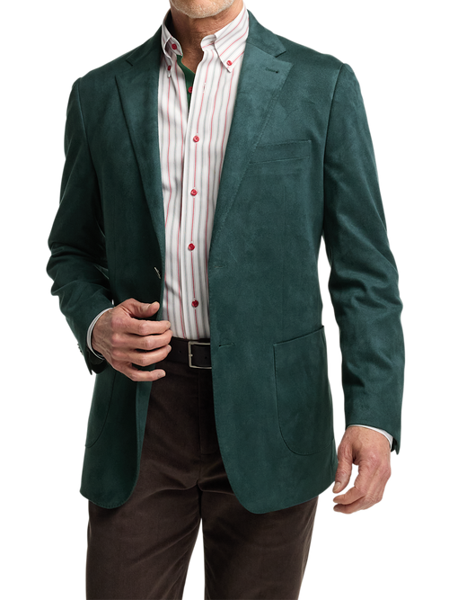 Microsuede Single Breasted Notch Lapel Sport Coat - Dark Green