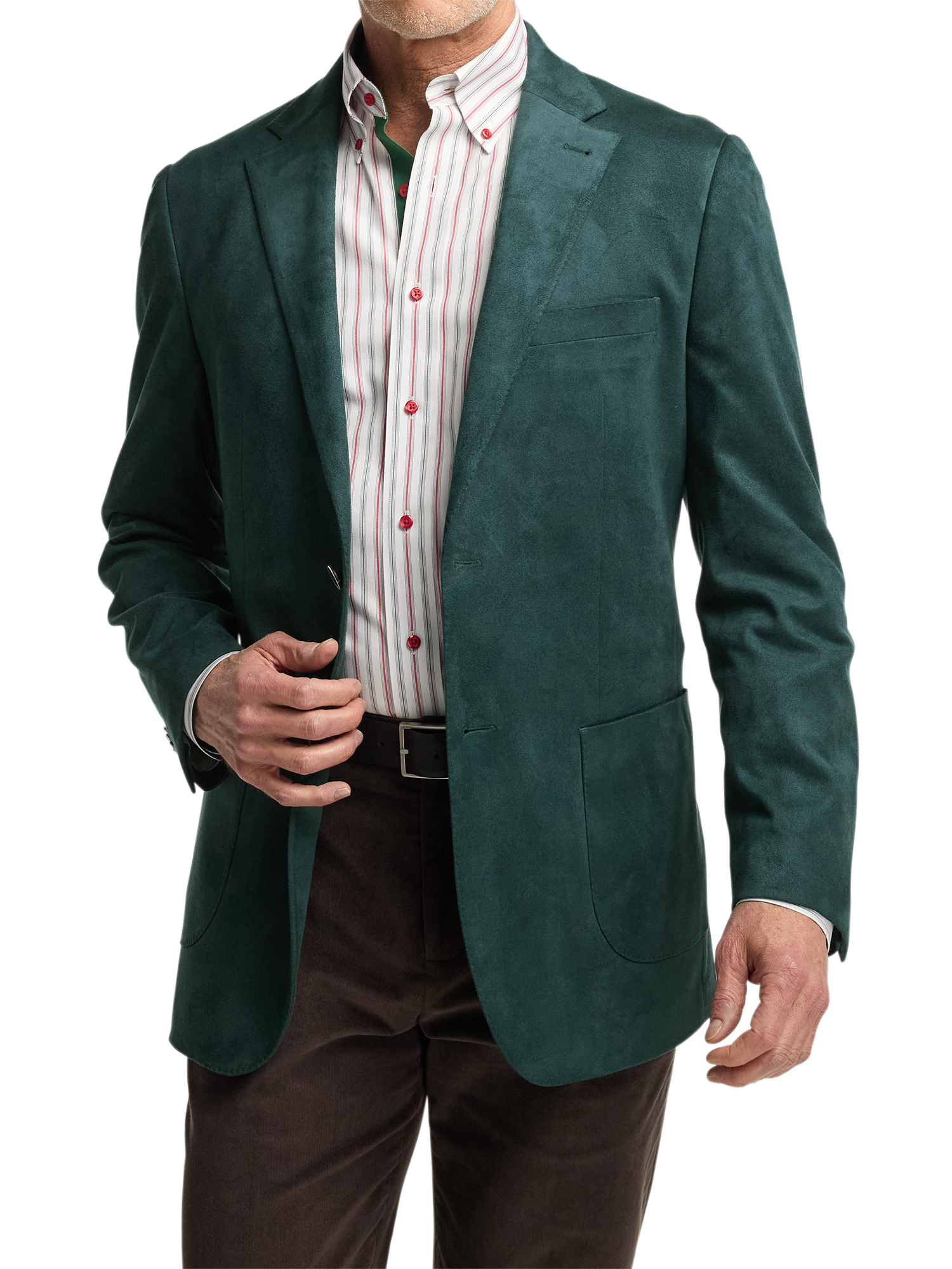 Microsuede Single Breasted Notch Lapel Sport Coat - Dark Green