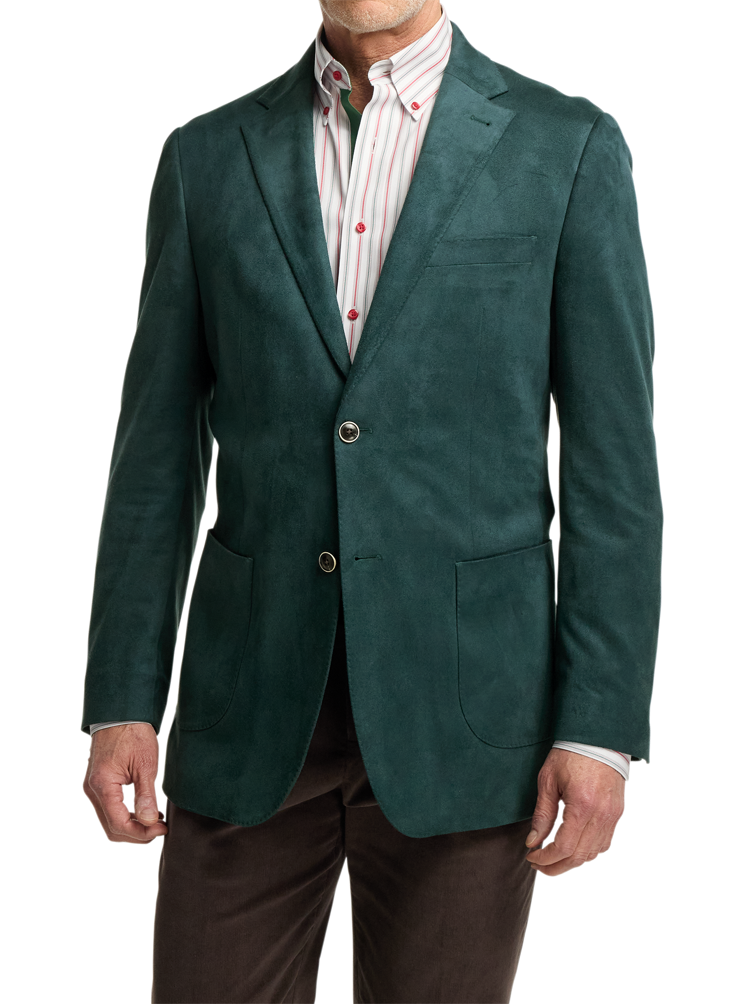 Microsuede Single Breasted Notch Lapel Sport Coat - Dark Green