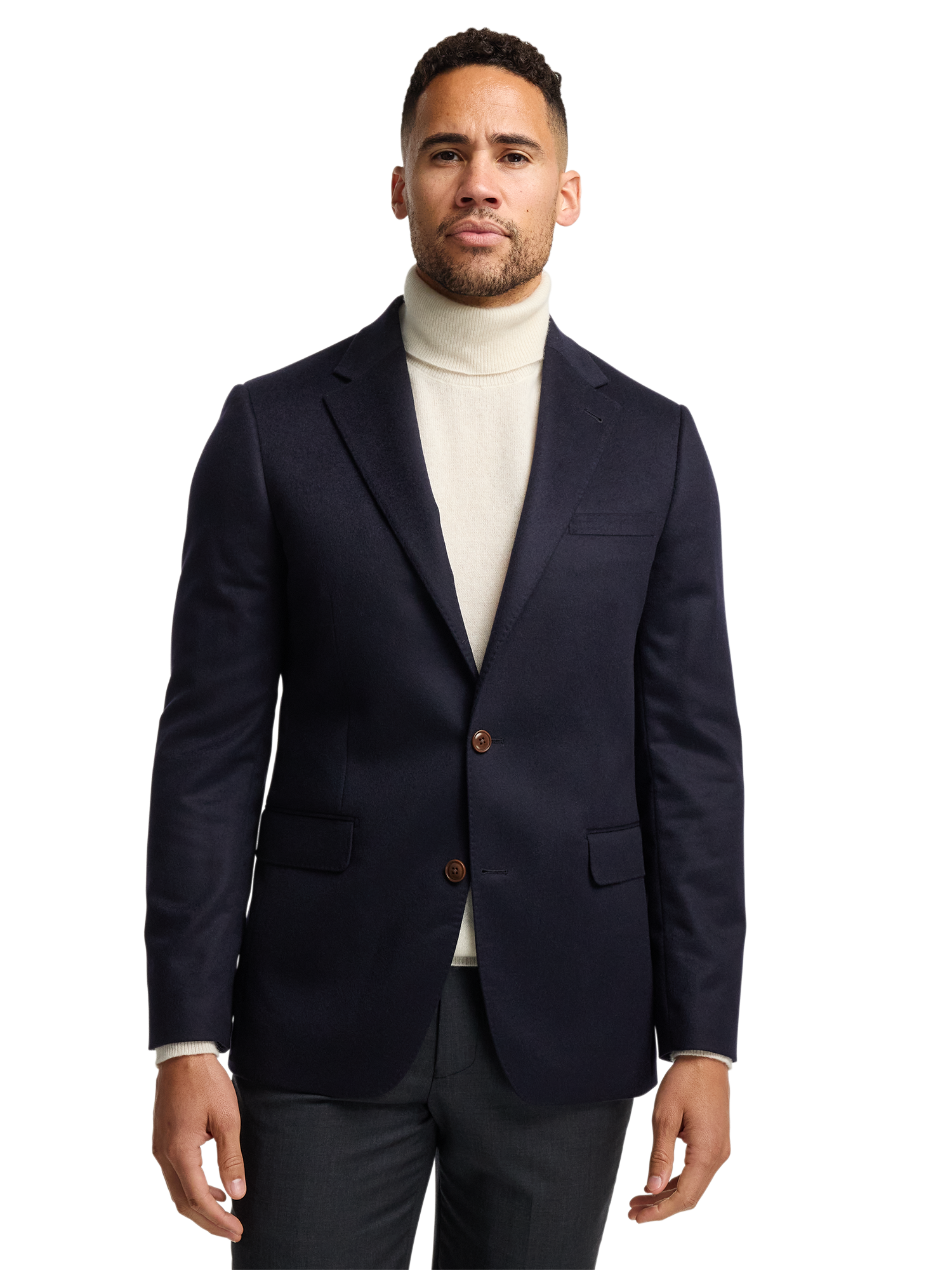 Cashmere Single Breasted Notch Lapel Sport Coat - Navy