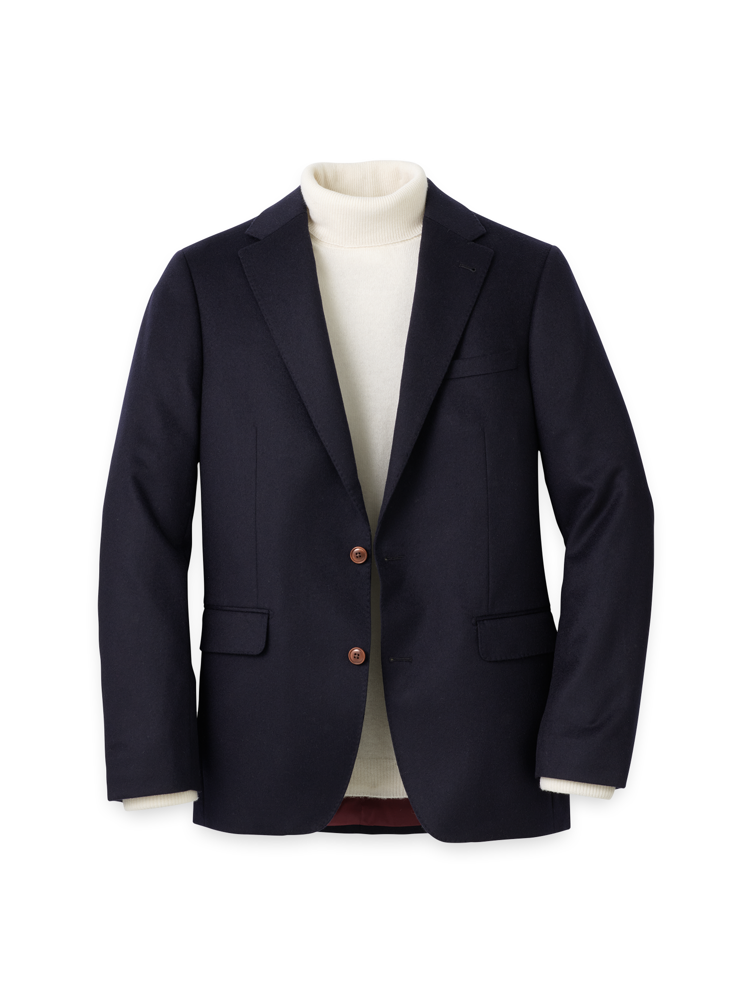 Cashmere Single Breasted Notch Lapel Sport Coat - Navy