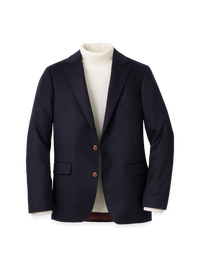 Cashmere Single Breasted Notch Lapel Sport Coat - Navy