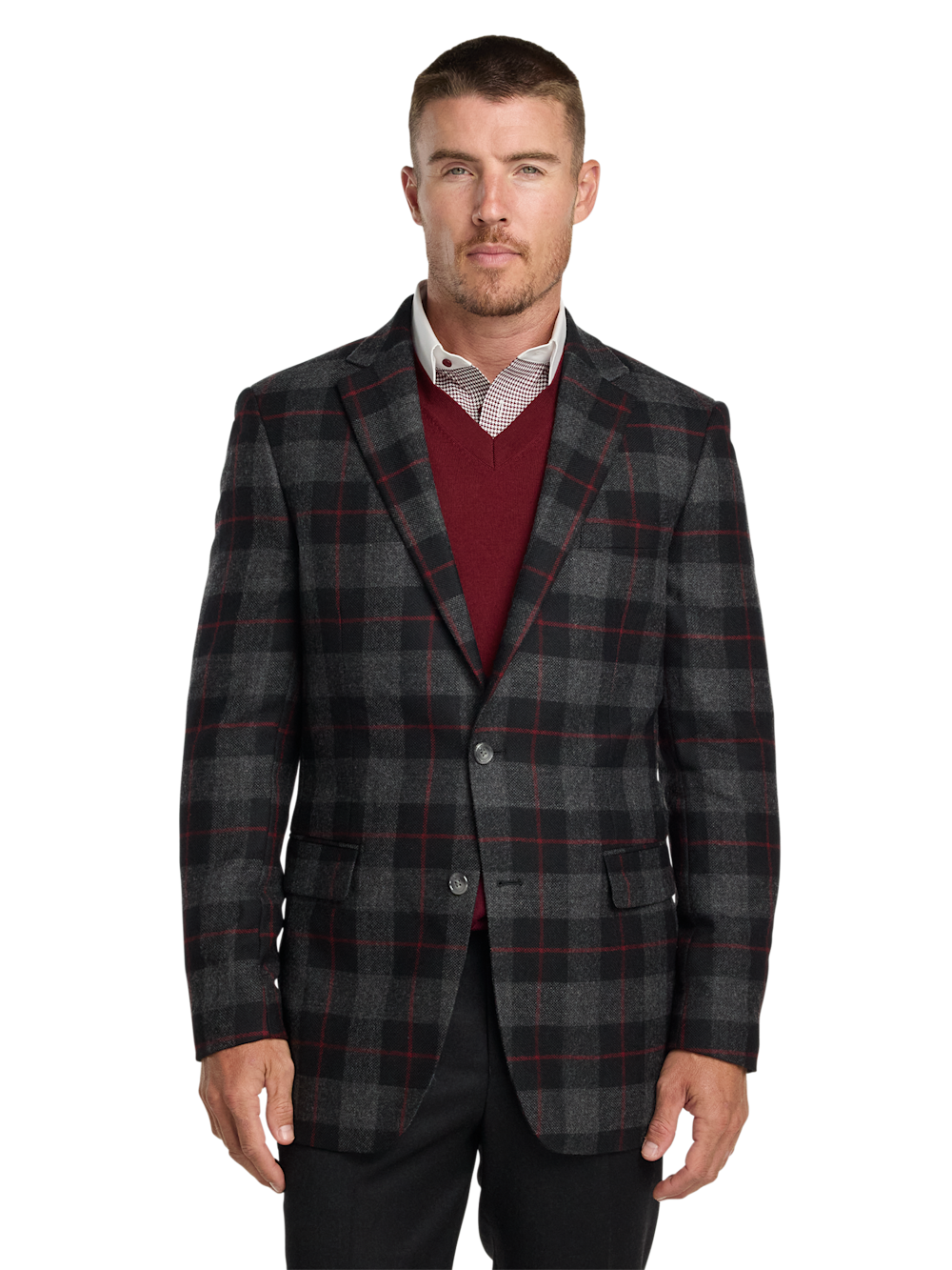 Alternate Image of Wool Blend Plaid Single Breasted Notch Lapel Sport Coat-1