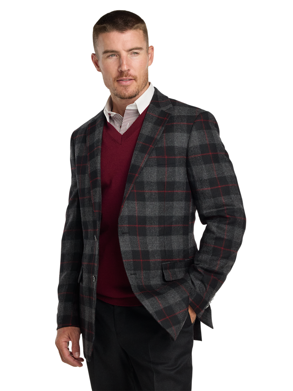 Alternate Image of Wool Blend Plaid Single Breasted Notch Lapel Sport Coat-2