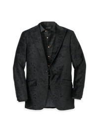 Velvet Paisley Single Breasted Peak Lapel Sport Coat - Black