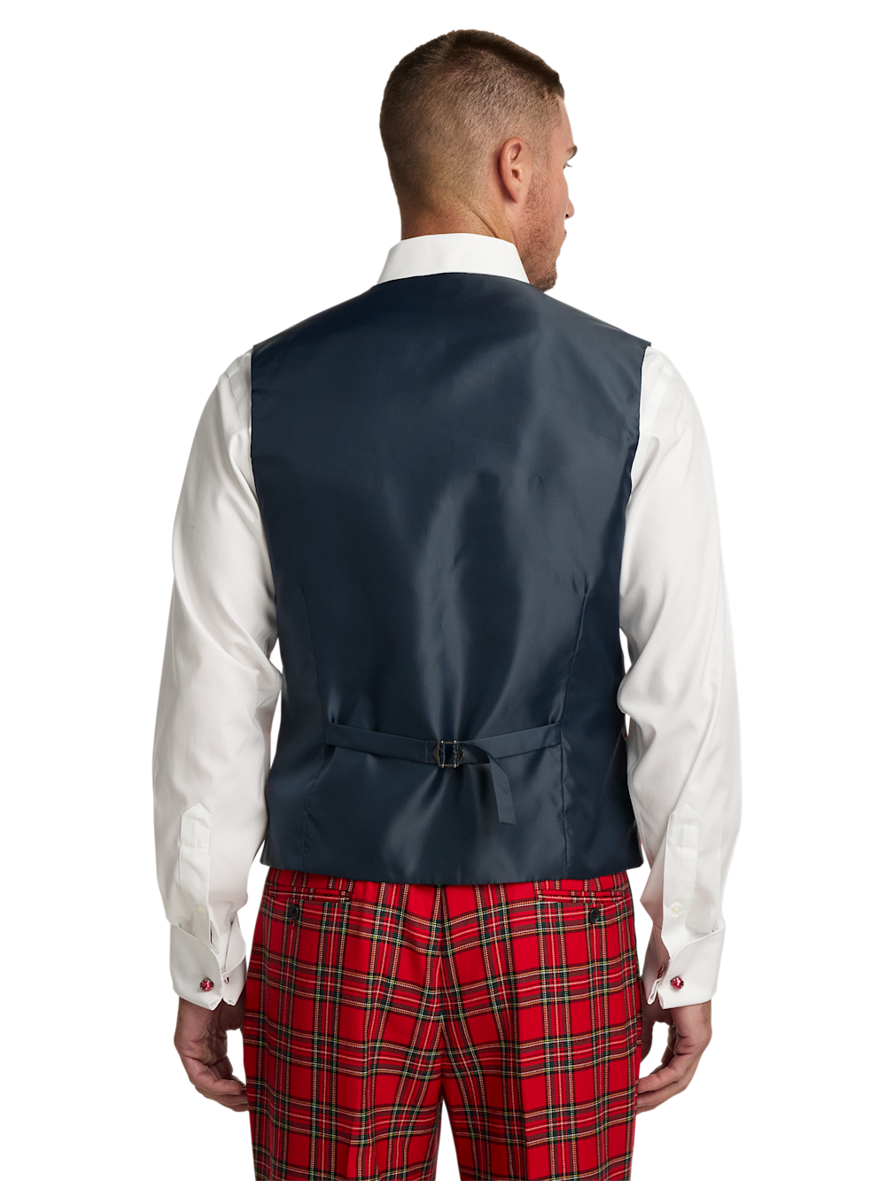 Alternate Image of Wool Blend Tartan Plaid No Lapel 5 Button Vest-4