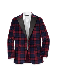 Velvet Plaid Single Breasted Satin Peak Lapel Sport Coat - Red Multi