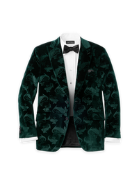 Paisley Velvet Single Breasted Peak Lapel Sport Coat - Green