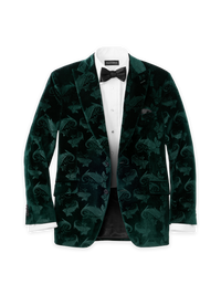 Paisley Velvet Single Breasted Peak Lapel Sport Coat - Green