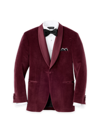 Houndstooth Velvet Single Breasted Shawl Lapel Sport Coat - Burgundy