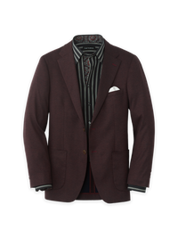 Knit Herringbone Single Breasted Notch Lapel Sport Coat - Burgundy