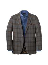 Wool Plaid Single Breasted Notch Lapel Sport Coat - Grey/Tan