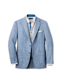 Wool Windowpane Single Breasted Notch Lapel Sport Coat - Tan/Light Blue