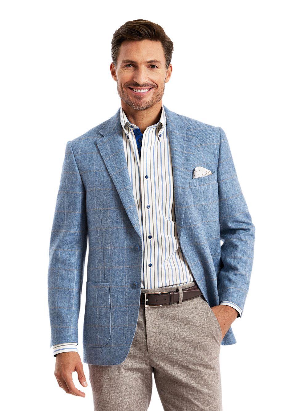 Alternate Shot of Men's tan/light blue  Sportcoats  - 2
