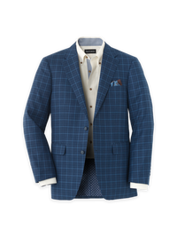 Wool Windowpane Single Breasted Notch Lapel Sport Coat - Blue