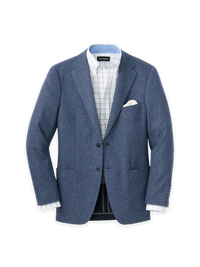 Knit Solid Single Breasted Notch Lapel Sport Coat - Blue
