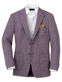 Wool Plaid Single Breasted Notch Lapel Sport Coat - Purple