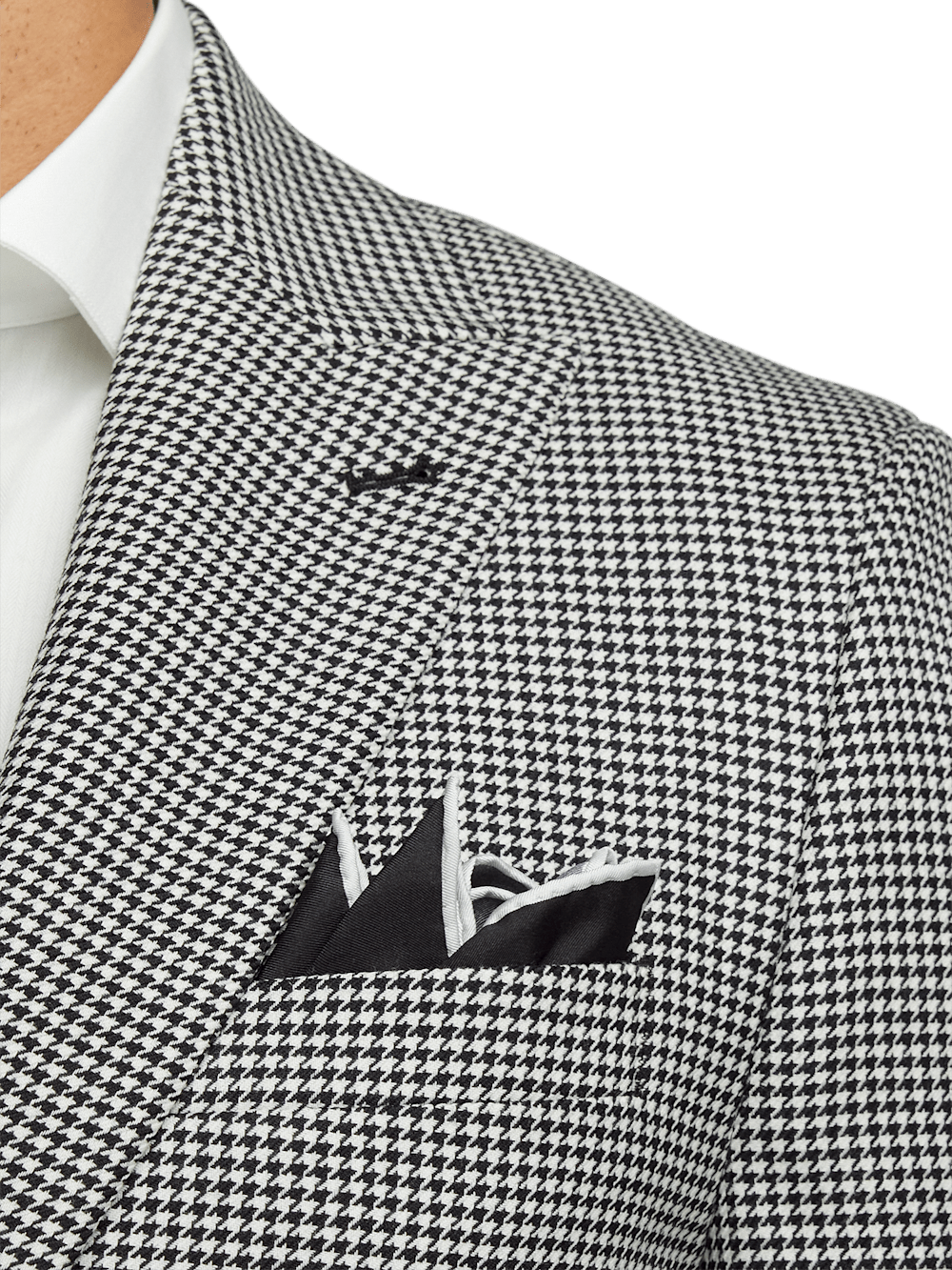 Wool Houndstooth Single Breasted Peak Lapel Sport Coat - Black/white 52 Long Wool Houndstooth Single Breasted Peak Lapel Sport Coat - Black/white 52 Long