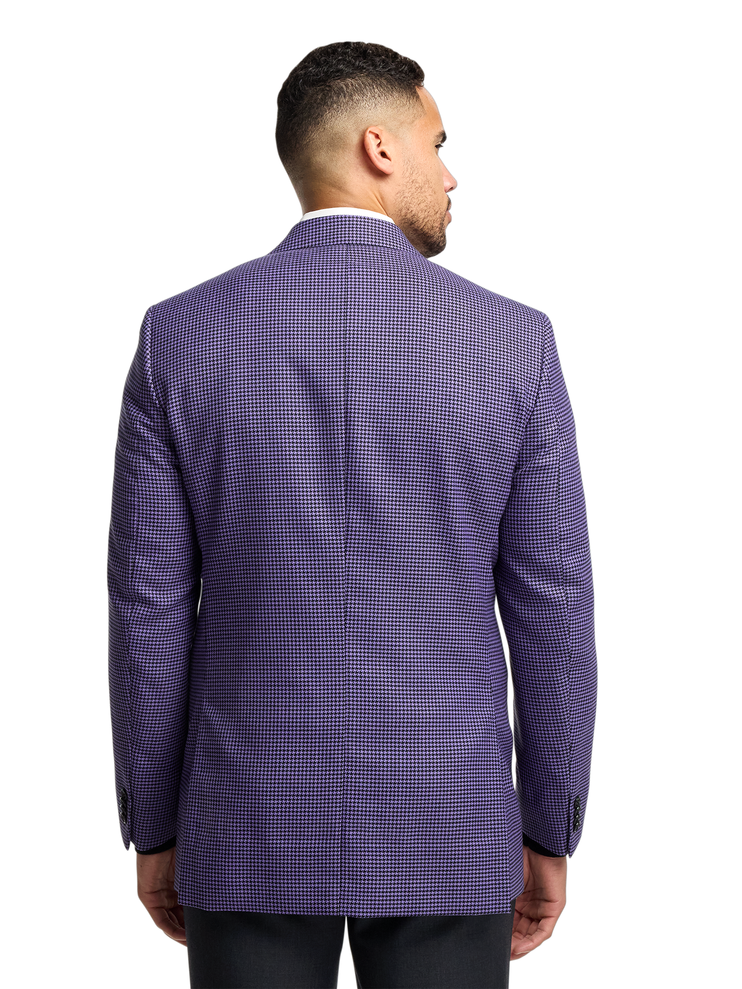 Wool Houndstooth Single Breasted Peak Lapel Sport Coat - Purple