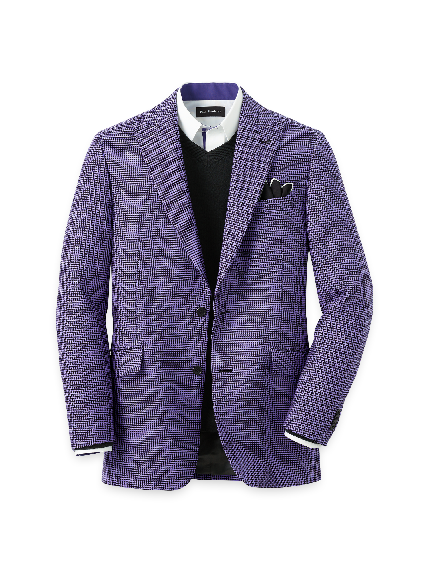 Wool Houndstooth Single Breasted Peak Lapel Sport Coat - Purple