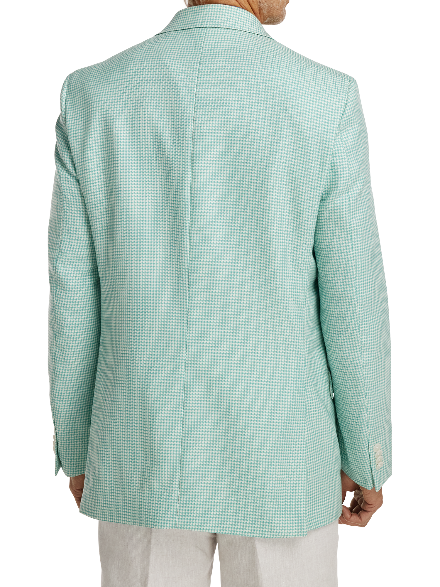 Wool Houndstooth Single Breasted Peak Lapel Sport Coat - Aqua