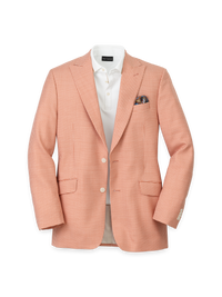 Wool Houndstooth Single Breasted Peak Lapel Sport Coat - Melon