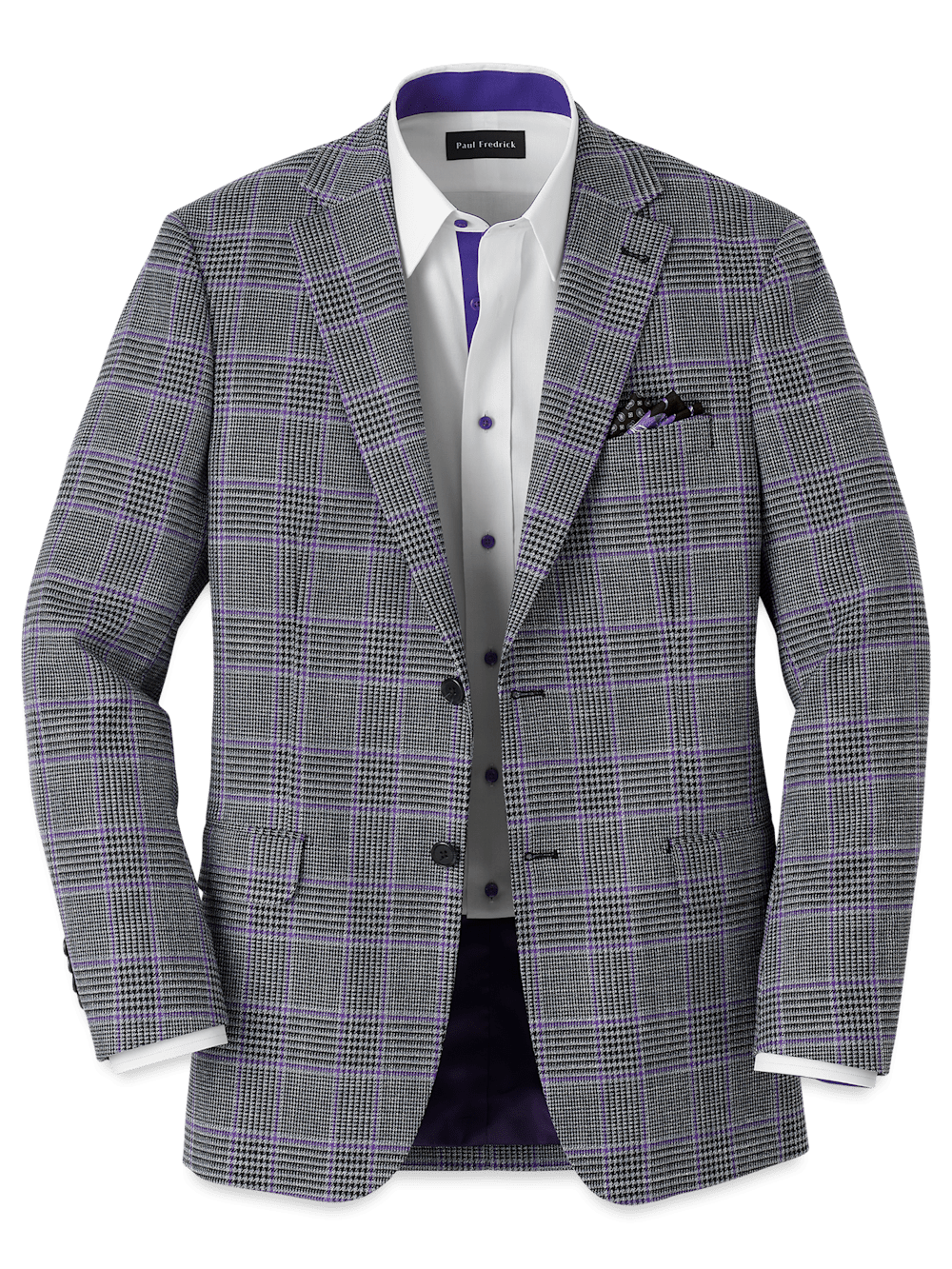 Product Image of Microfiber Windowpane Single Breasted Notch Lapel Sport Coat-Grey/Purple