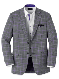 Microfiber Windowpane Single Breasted Notch Lapel Sport Coat - Grey/purple
