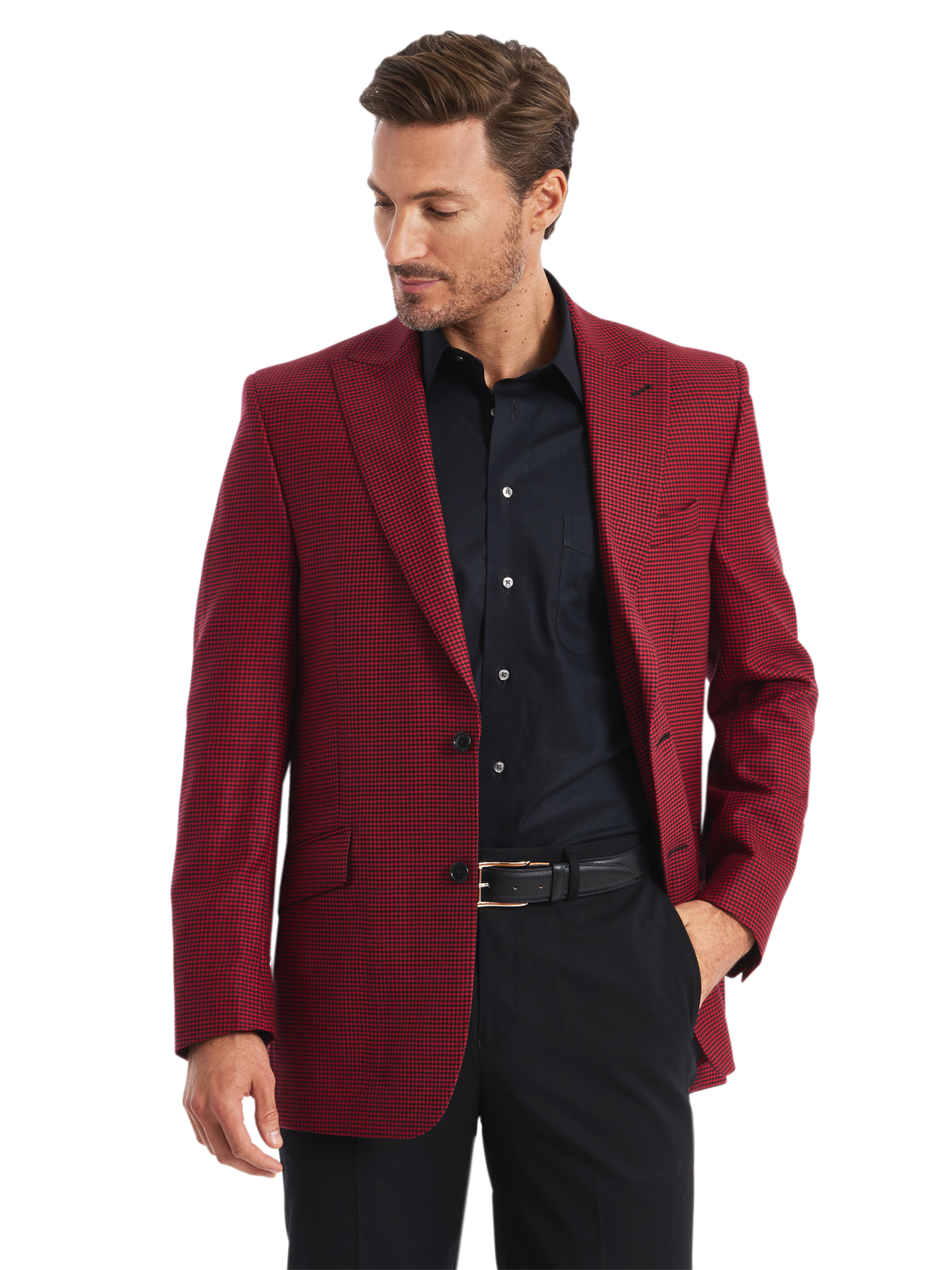 Alternate Shot of Men's Black/Red Houndstooth Sportcoats  - 2
