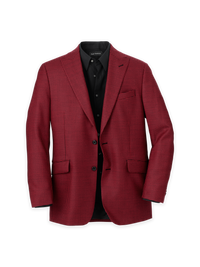 Wool Houndstooth Single Breasted Peak Lapel Sport Coat - Black/red