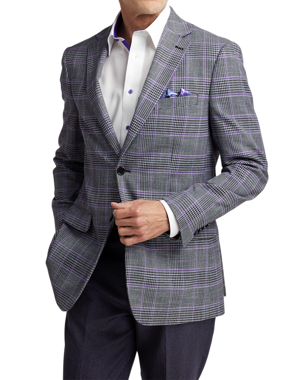 Alternate Image of Microfiber Plaid Single Breasted Notch Lapel Sport Coat-1