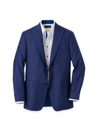 Wool Blend Windowpane Single Breasted Peak Lapel Sport Coat - Blue