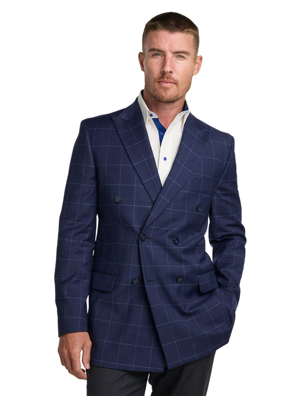 Alternate Image of Wool Blend Windowpane Double Breasted Peak Lapel Sport Coat-1