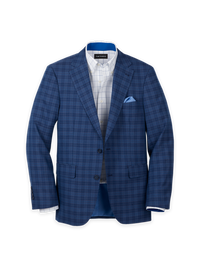Wool Plaid Single Breasted Notch Lapel Sport Coat - Navy/blue