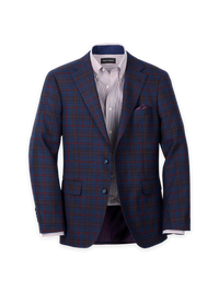 Wool Plaid Single Breasted Notch Lapel Sport Coat - Blue/burgundy