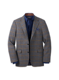 Wool Check Single Breasted Notch Lapel Sport Coat - Grey Multi