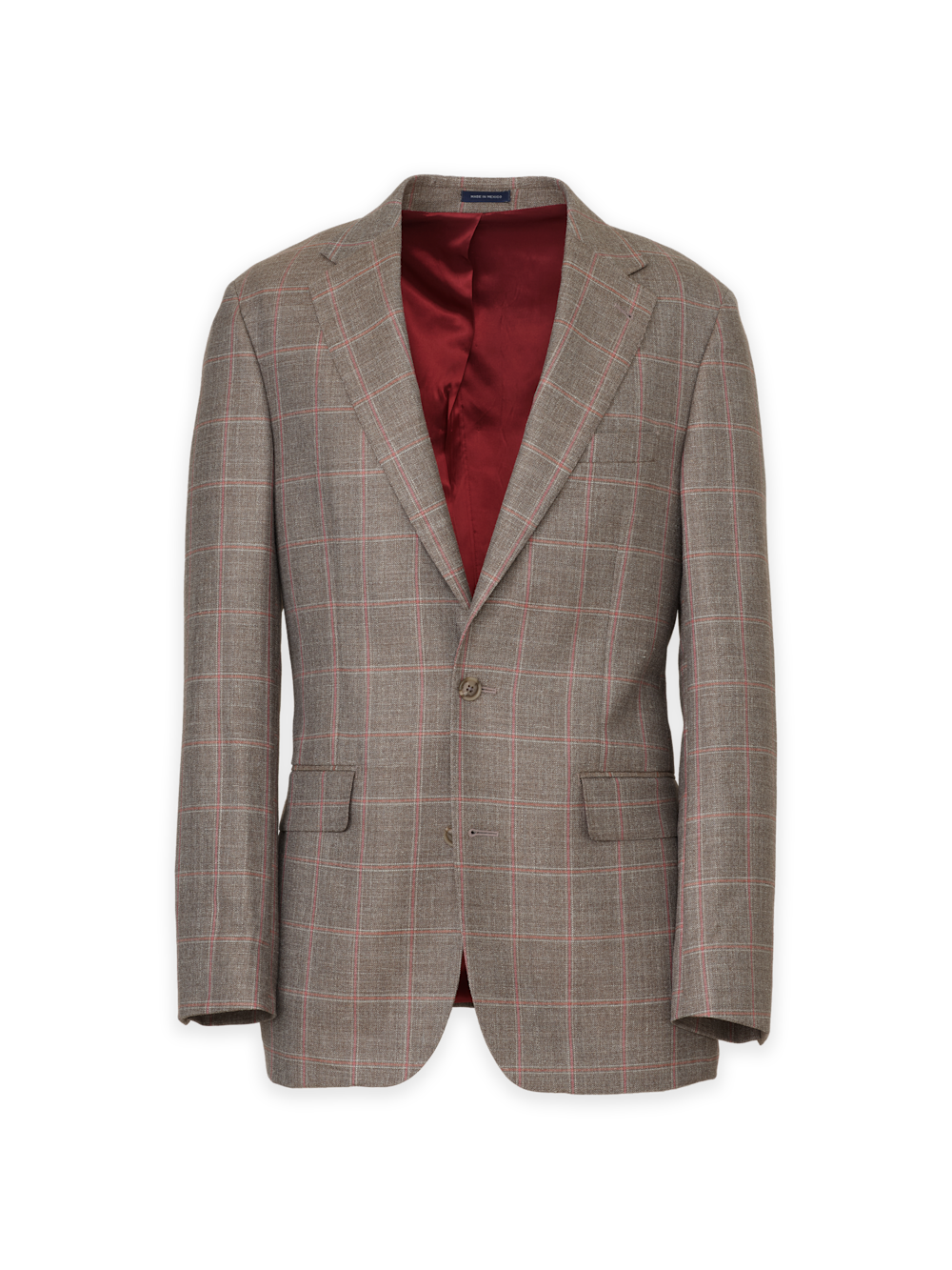 Product Image of Tan/salmon Wool Blend Windowpane Single Breasted Notch Lapel Sport Coat-Tan/Salmon