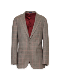 Tan/Salmon Wool Blend Windowpane Single Breasted Notch Lapel Sport Coat - Tan/salmon