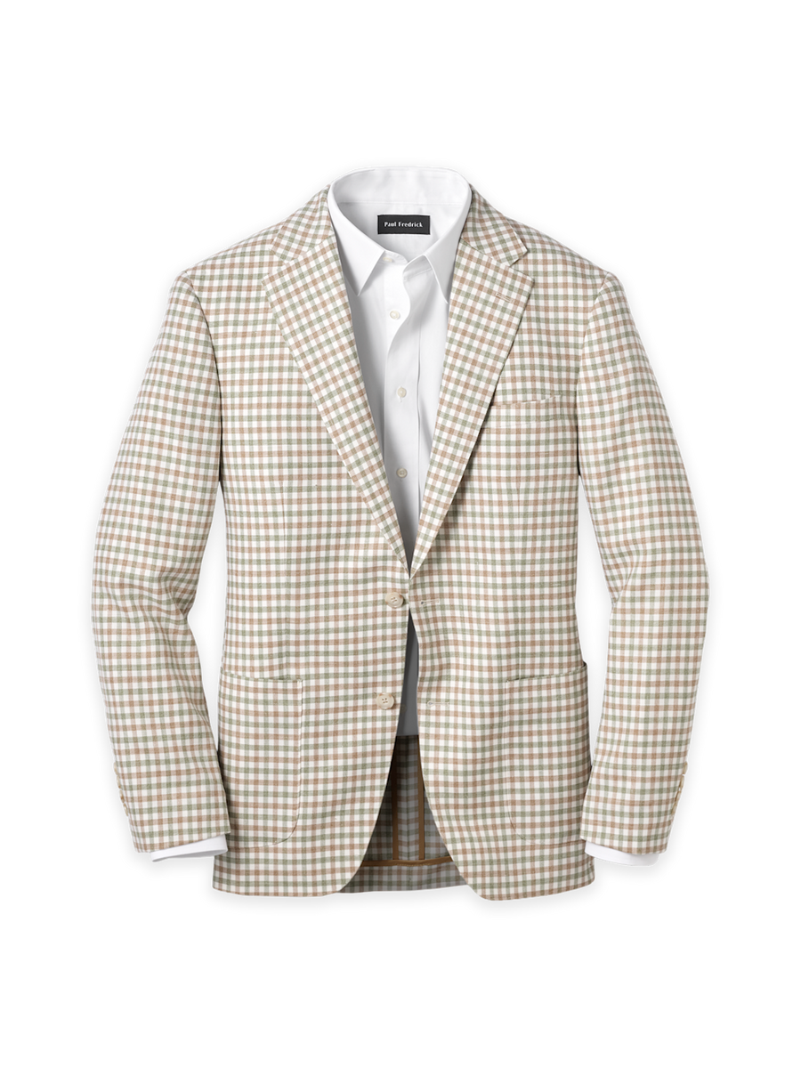 Wool Blend Check Single Breasted Notch Lapel Sport Coat - Ivory