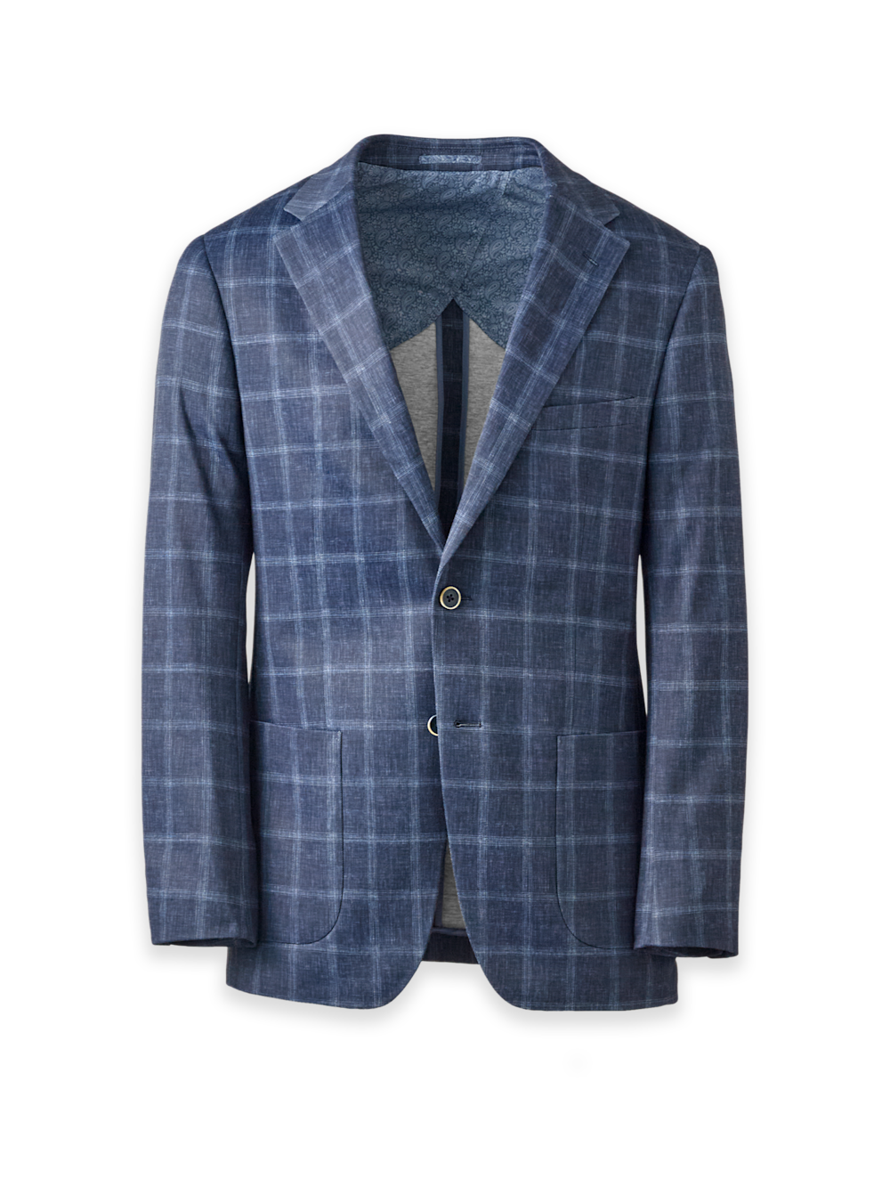 Product Image of Cotton Blend Windowpane Single Breasted Notch Lapel Sport Coat-Navy