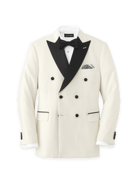 Solid Double Breasted Satin Peak Lapel Dinner Jacket - Ivory