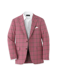 Wool Windowpane Single Breasted Notch Lapel Sport Coat - Rose