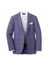 Wool Blend Plaid Single Breasted Notch Lapel Sport Coat - Purple