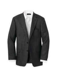 Wool Plaid Single Breasted Notch Lapel Sport Coat - Black