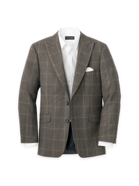 Wool Plaid Single Breasted Peak Lapel Sport Coat - Brown
