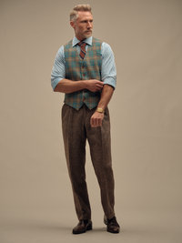 Tweed Plaid Vest - Turquoise/Khaki